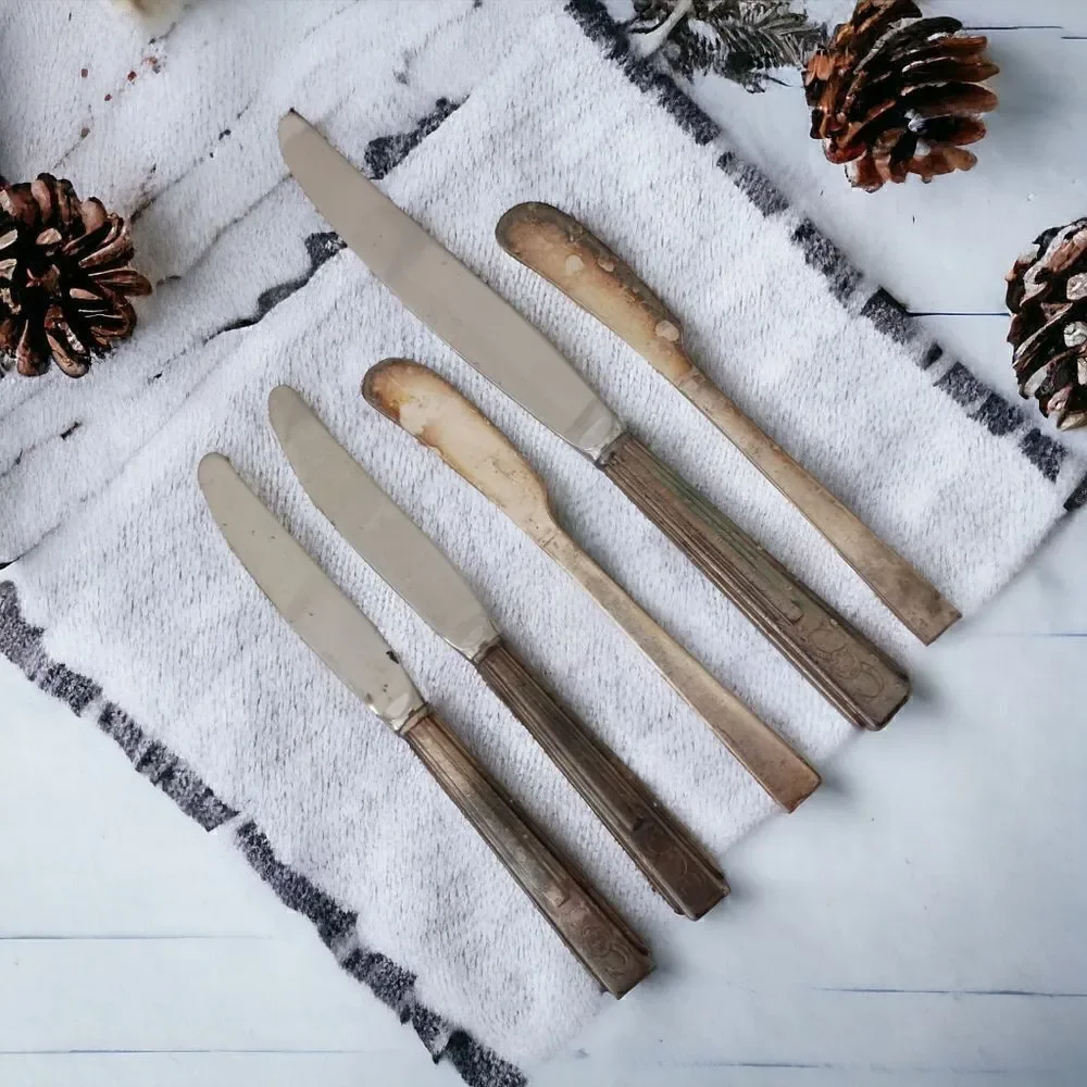 Vintage Sheraton Hotel Flatware Silver Plate‎ Logo Knives Knife Set Of 5 Mixed.